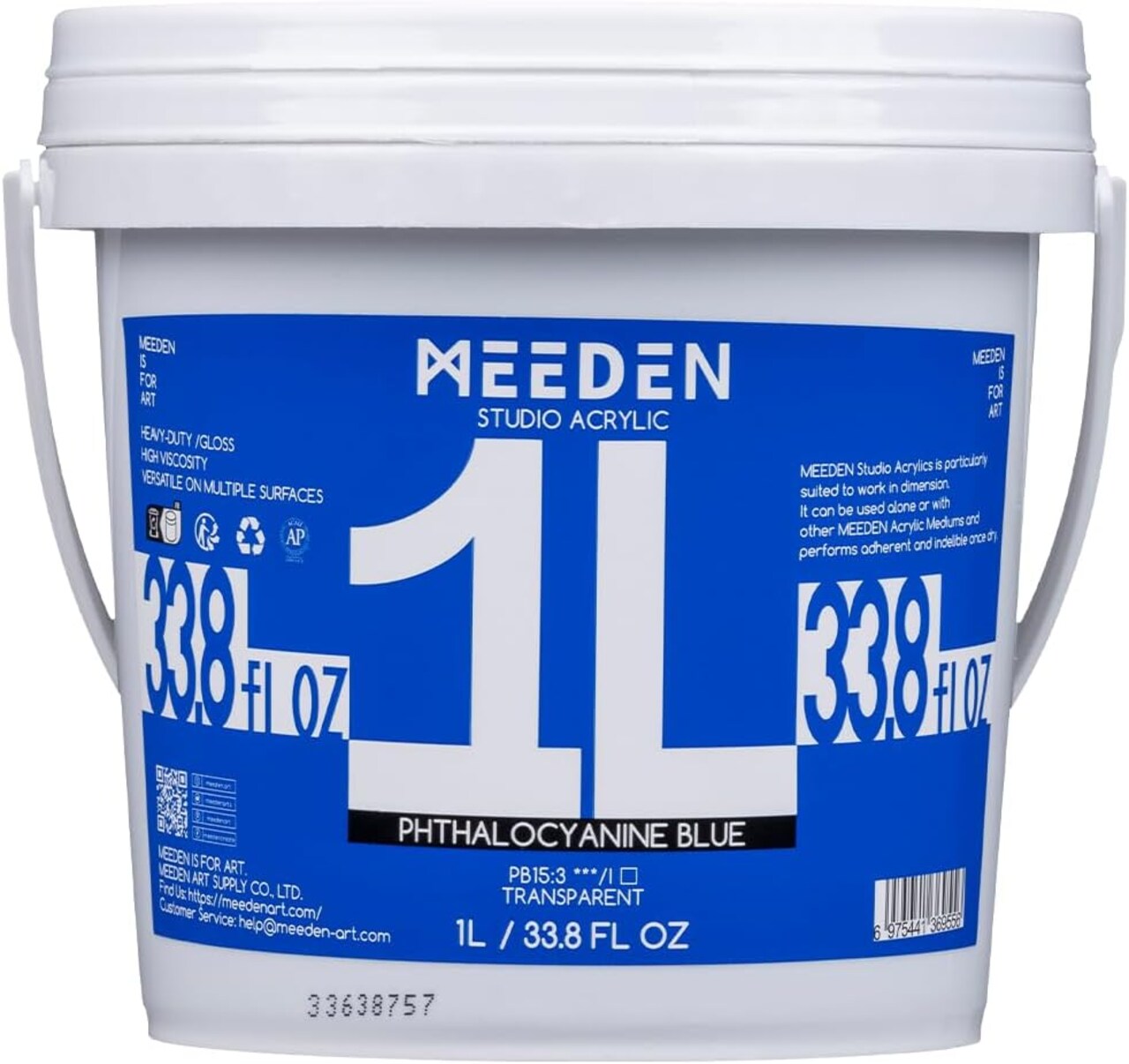 MEEDEN Phthalocyanine Blue Acrylic Paint, Heavy Body, Gloss Finish, Extra-Large 1 L /33.8 oz Non-Toxic Rich Pigments, Studio Professional Artist Acrylic Paint for Adults